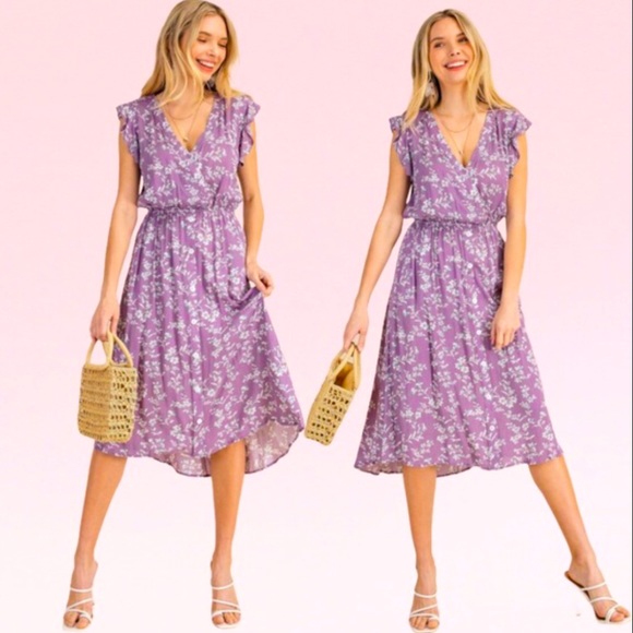 NEW Luxurious floral Lavender dress with pockets - Picture 2 of 10